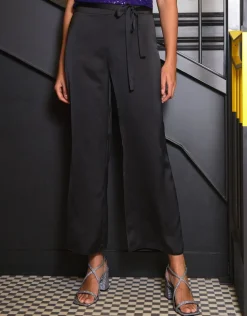 Clearance Pantalon chic satiné noir Larges|Pantalons