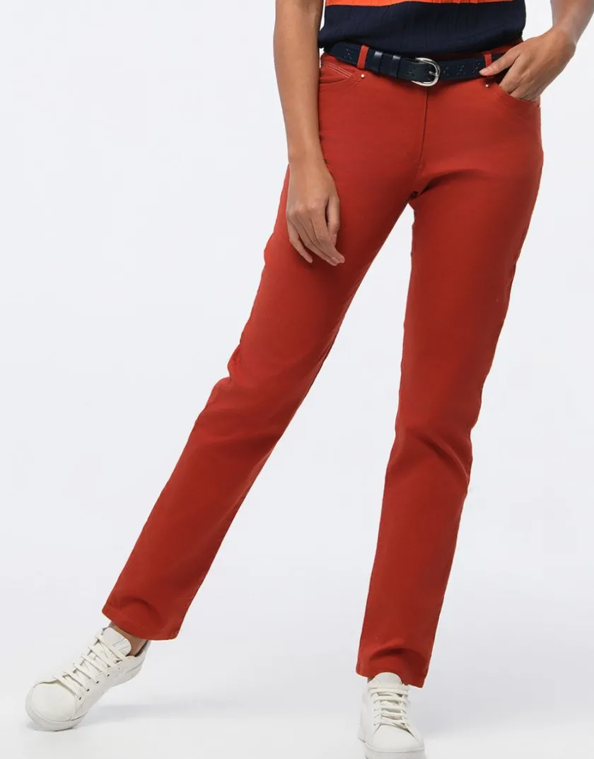 Fashion Pantalon coton terracotta Ajustés|Pantalons