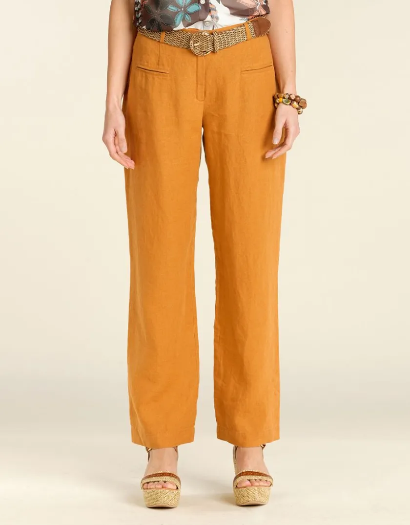 Outlet Pantalon en lin ocre Larges|Pantalons