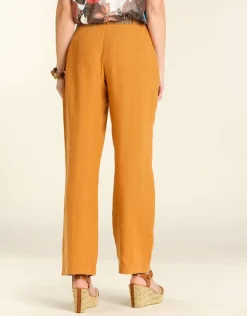 Outlet Pantalon en lin ocre Larges|Pantalons