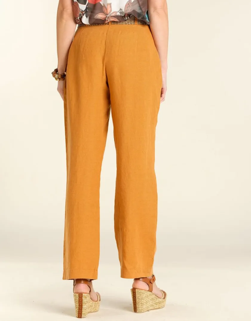 Outlet Pantalon en lin ocre Larges|Pantalons
