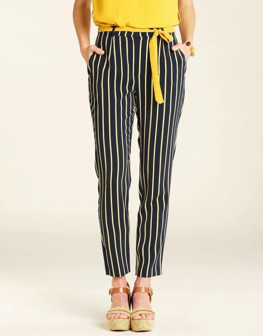 Clearance Pantalon fluide rayé bleu Larges|Ajustés