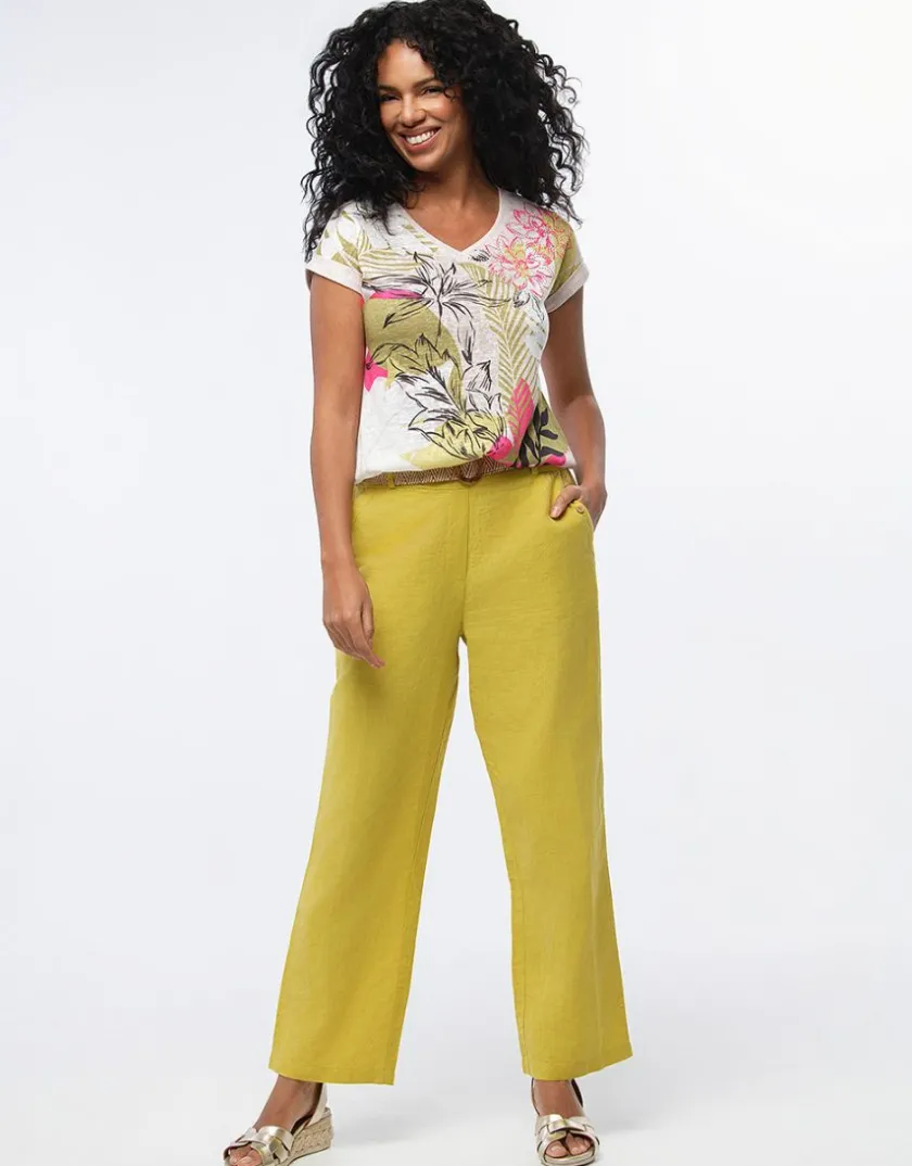 Hot Pantalon lin vert 7/8ème Larges|Pantalons