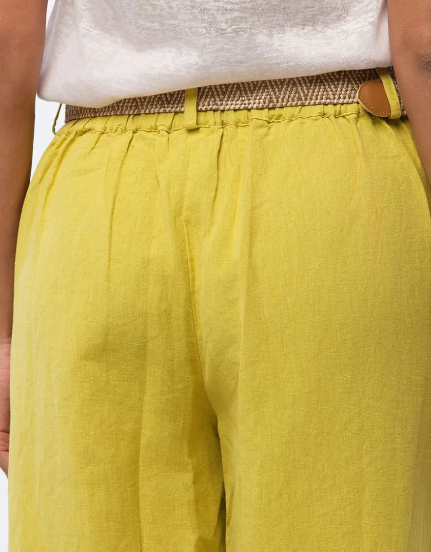 Hot Pantalon lin vert 7/8ème Larges|Pantalons
