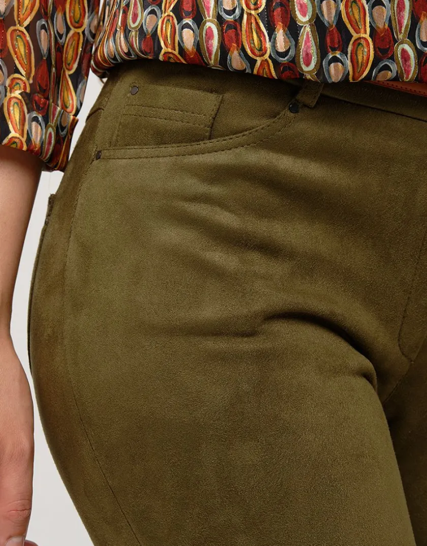 Hot Pantalon suédine kaki Slims|Pantalons