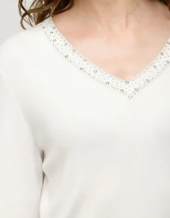 Online Pull écru col irisé Pulls|Maille