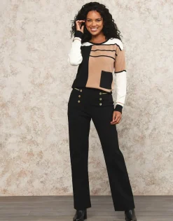 New Pull fantaisie noir beige Pulls|Maille
