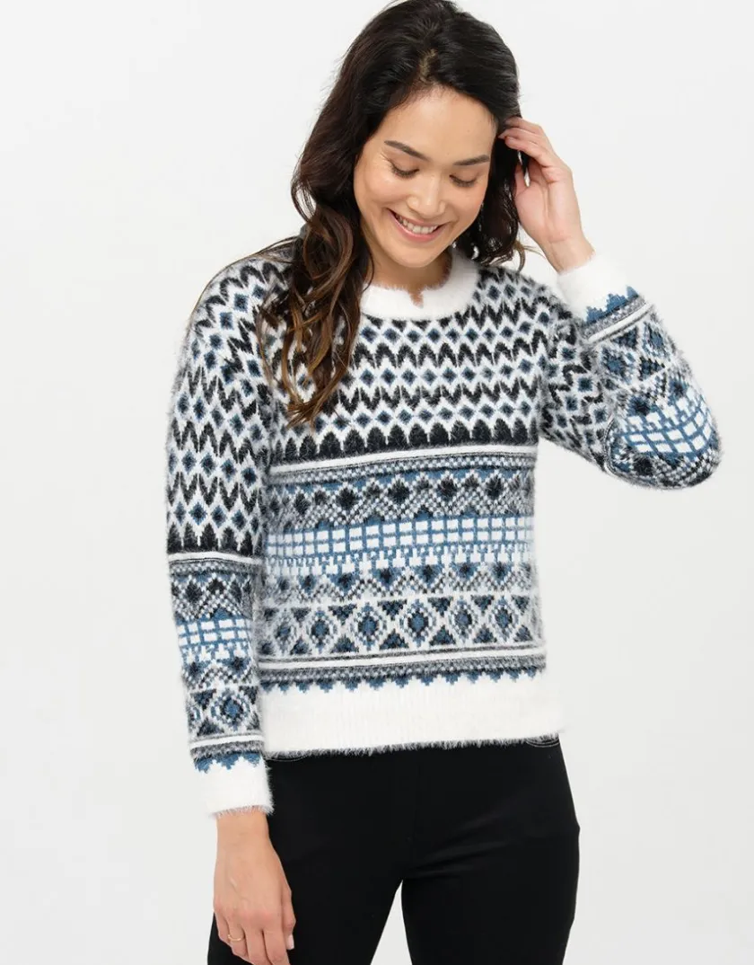 Clearance Pull jacquard bleu blanc Pulls|Maille