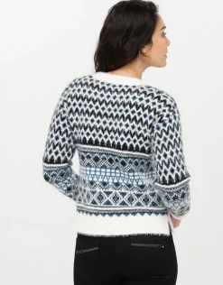 Clearance Pull jacquard bleu blanc Pulls|Maille