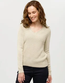 New Pull maille beige fils or Pulls|Maille