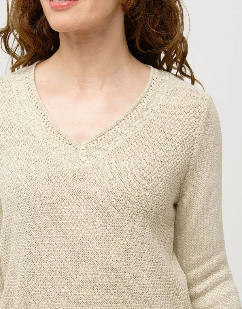 New Pull maille beige fils or Pulls|Maille