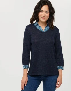 New Pull marine col V Pulls|Maille