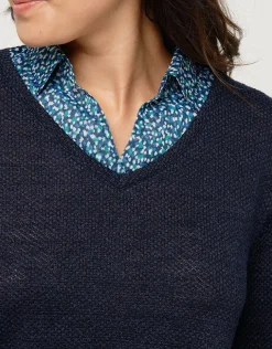 New Pull marine col V Pulls|Maille