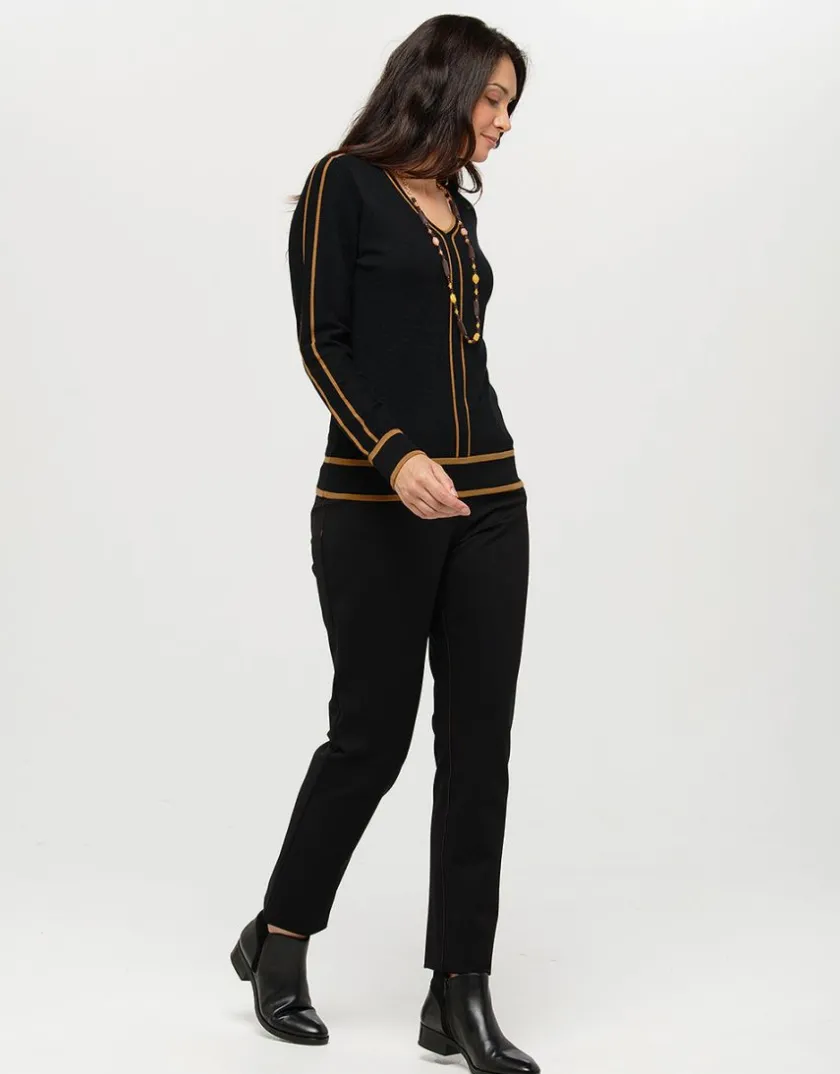 Sale Pull noir bande camel Pulls|Maille