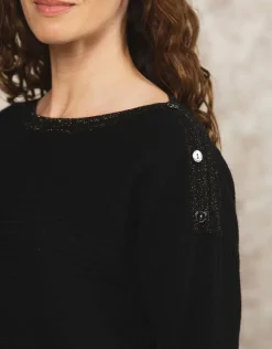 Clearance Pull noir encolure bateau Pulls|Maille