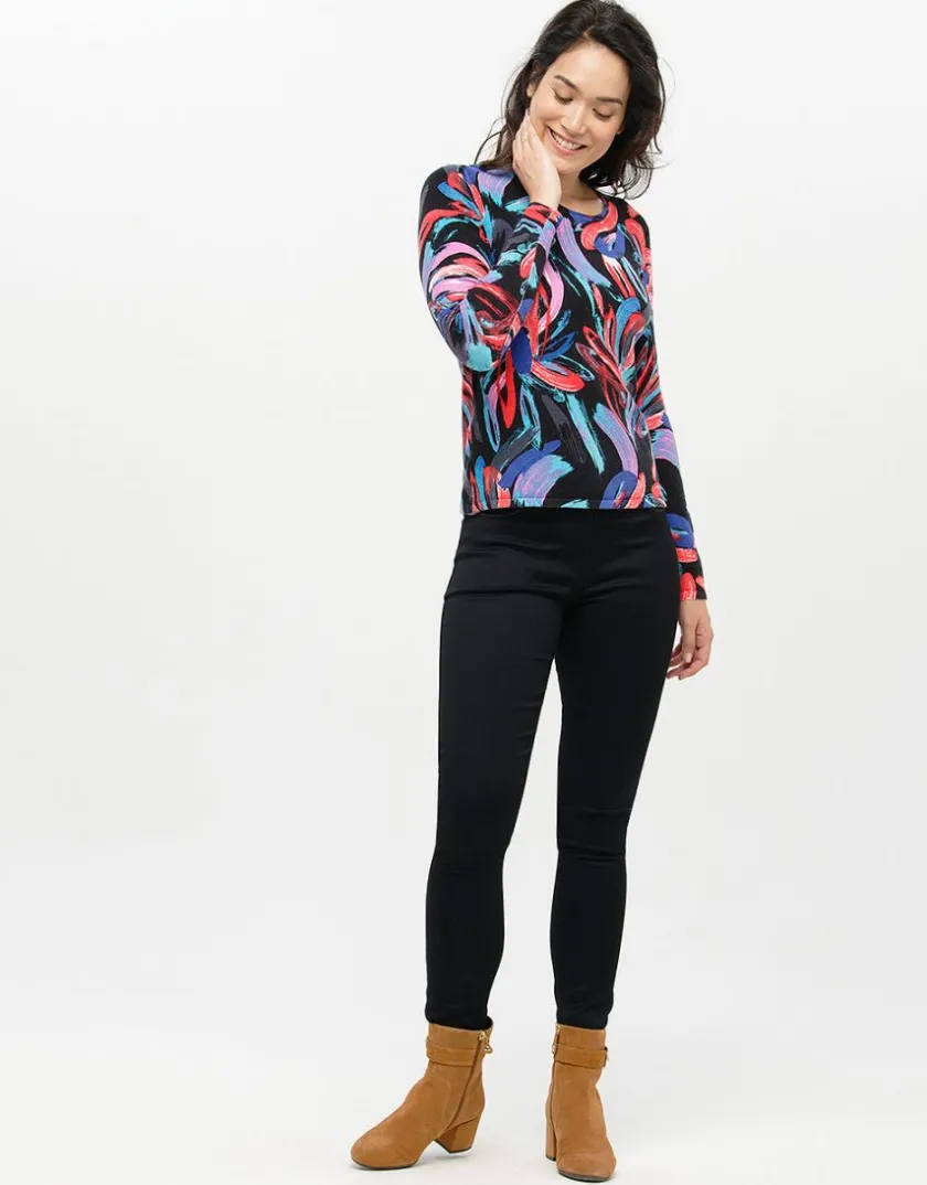 Fashion Pull noir rose à motifs Pulls|Maille