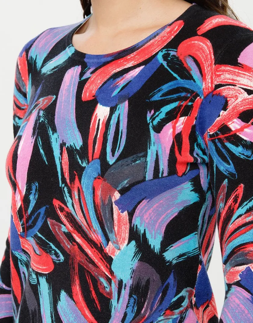Fashion Pull noir rose à motifs Pulls|Maille