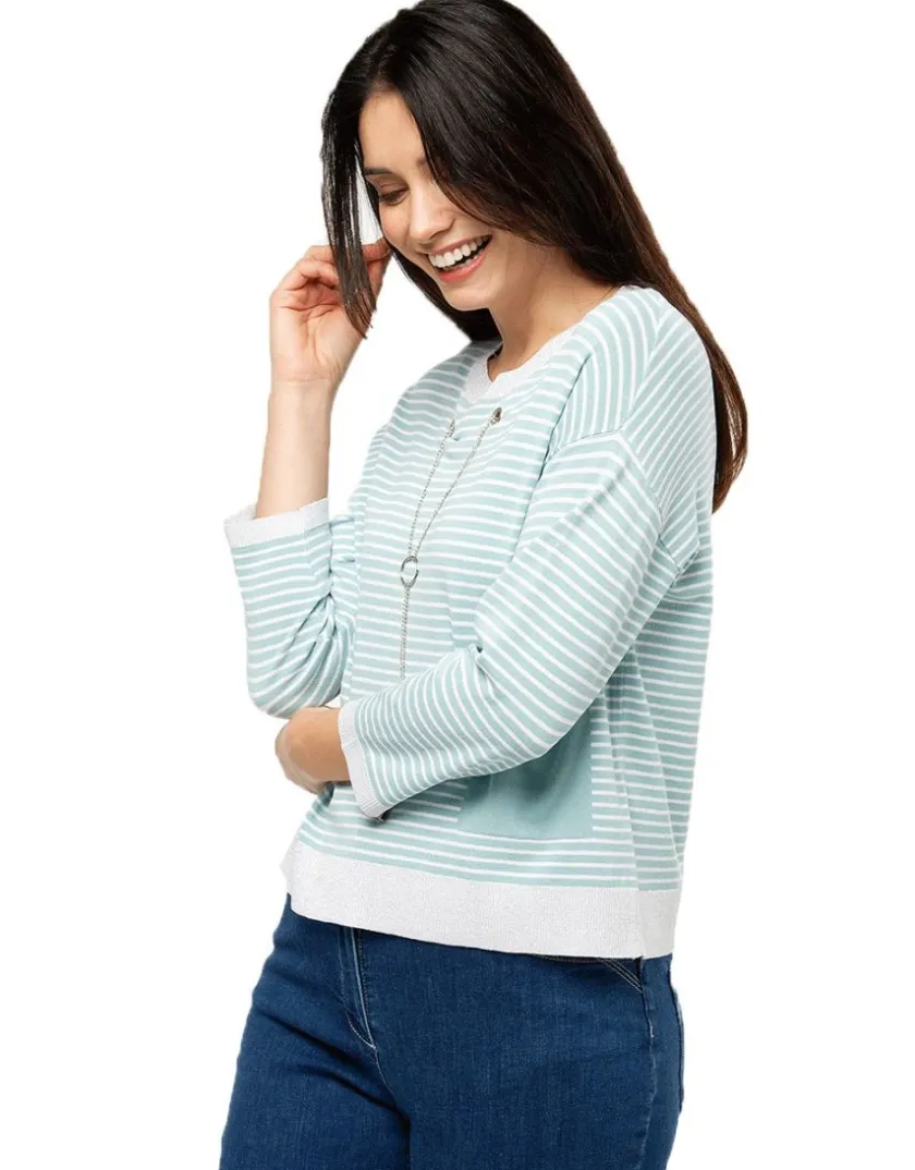 Sale Pull rayures vert d'eau Pulls|Maille