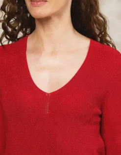 Fashion Pull rouge maille ajourée Pulls|Maille