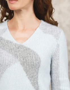 Hot Pull V bleu et gris Pulls|Maille