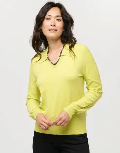 Fashion Pull vert anis col polo Pulls|Maille