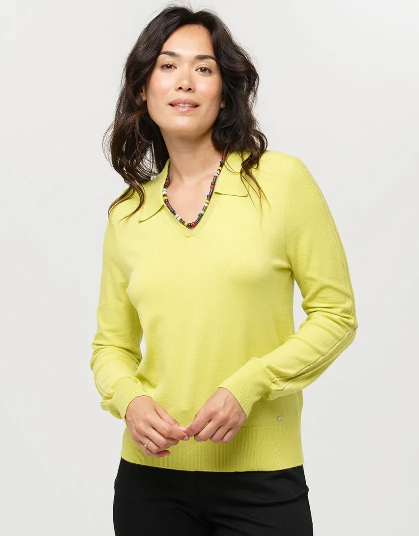 Fashion Pull vert anis col polo Pulls|Maille