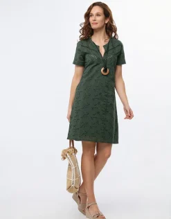 Hot Robe broderie coton kaki Robes|Robes & Jupes