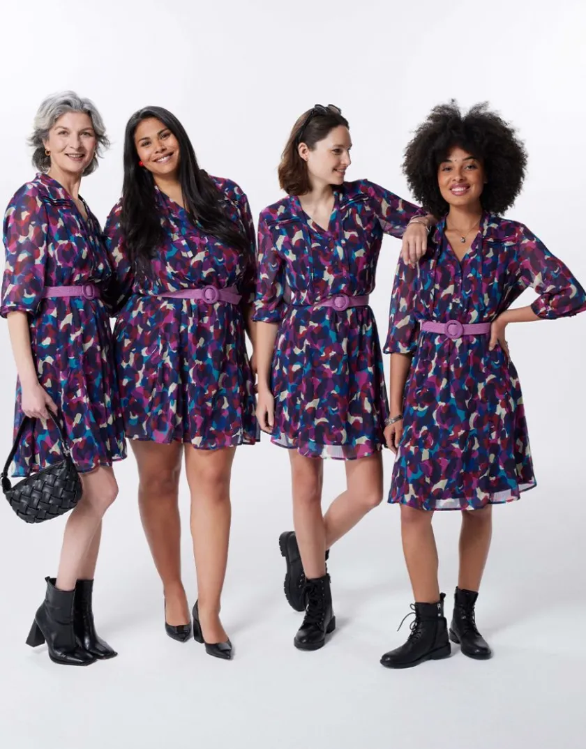 Clearance Robe chic violet motif Robes|Robes & Jupes