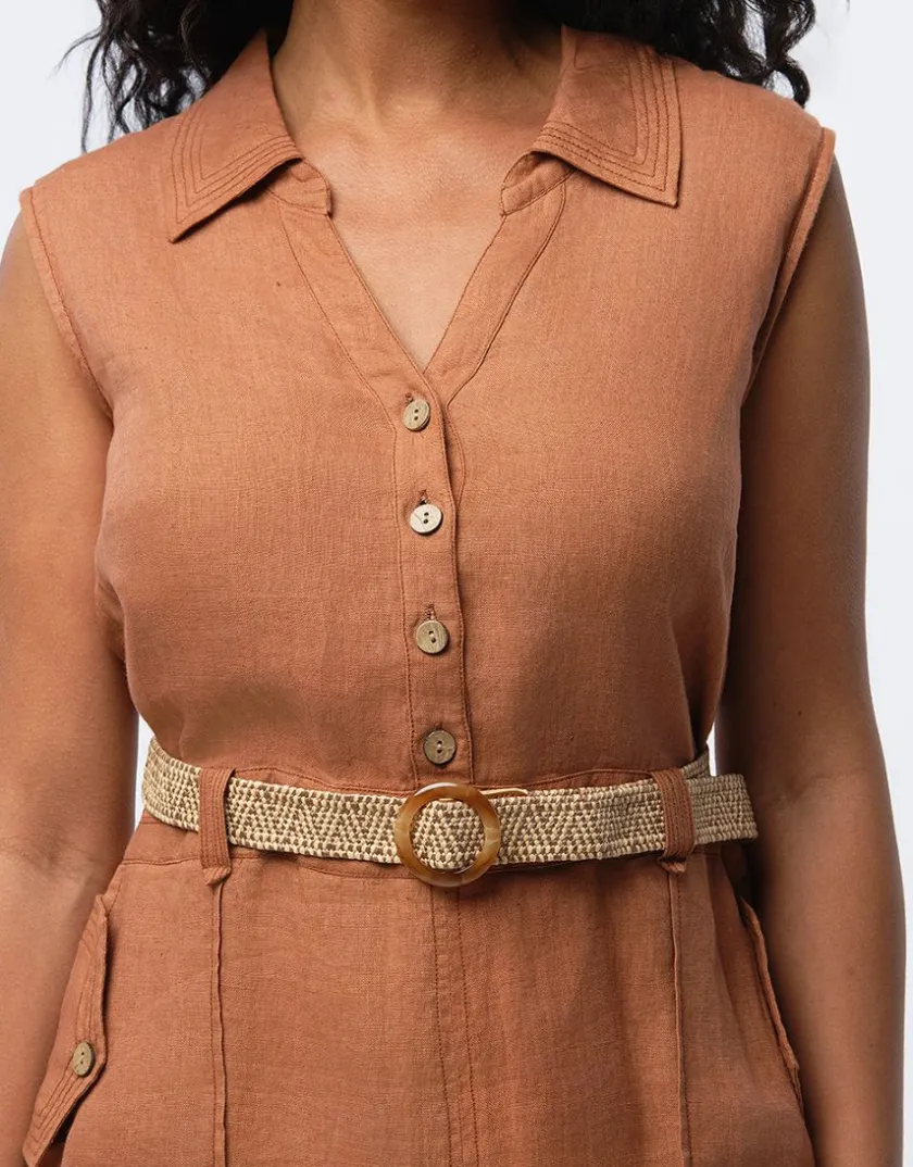Discount Robe en lin marron Robes|Robes & Jupes