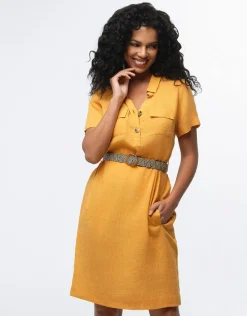 New Robe en lin ocre Robes|Robes & Jupes