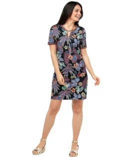 Outlet Robe noir feuillages Robes|Robes & Jupes