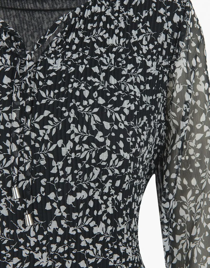 Online Robe plissée fleurs noir Robes|Robes & Jupes