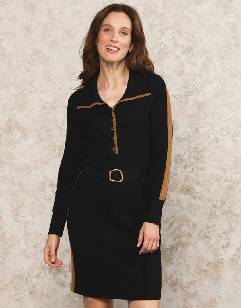 Hot Robe pull noire ceinturée Robes|Robes & Jupes