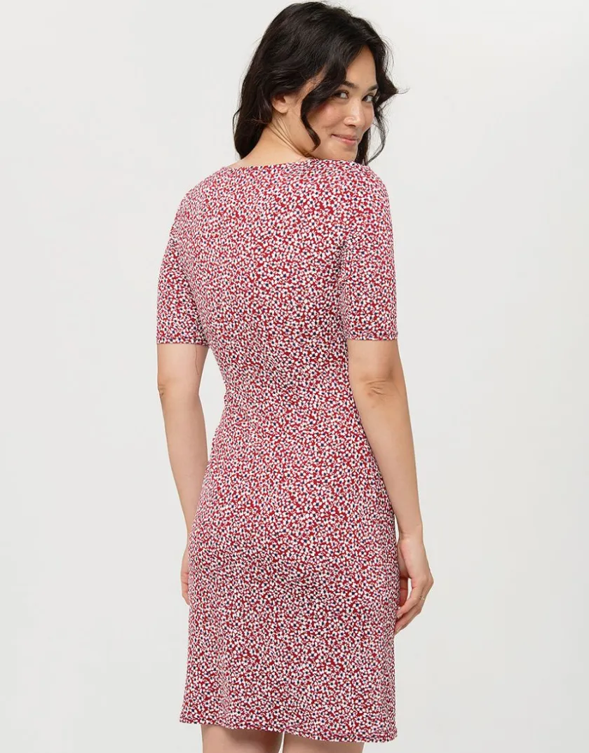 Hot Robe rouge drapée fleurie Robes|Robes & Jupes