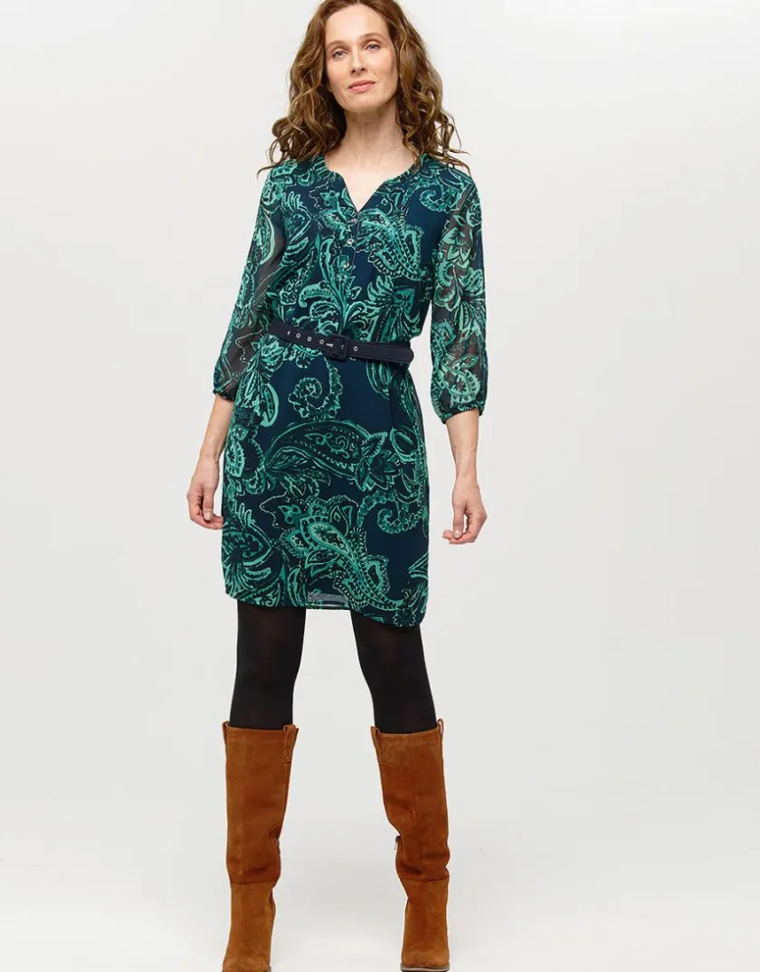 Outlet Robe verte voile à motif Robes|Robes & Jupes