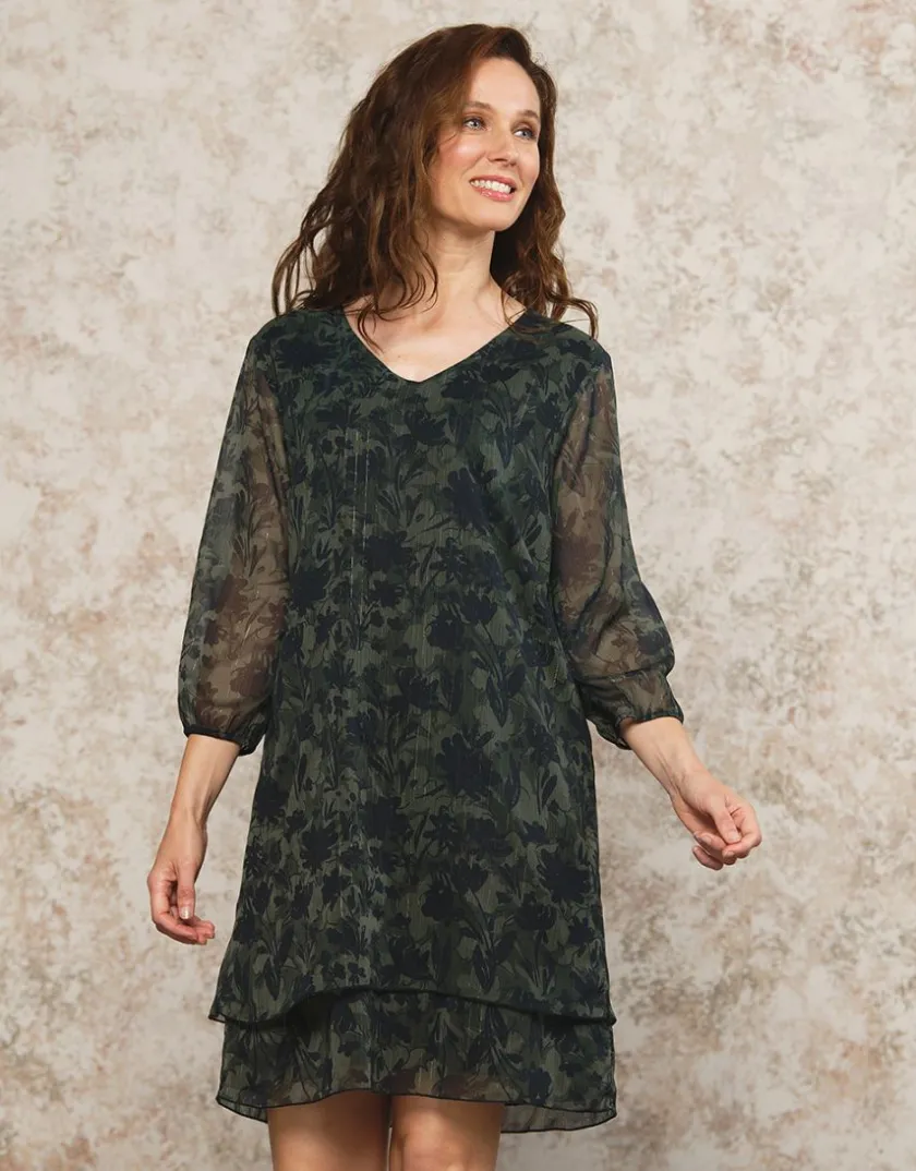 New Robe voile motif kaki Robes|Robes & Jupes