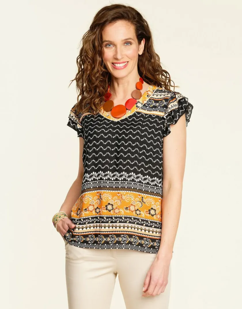 Fashion Top chic ocre imprimé Chemisiers & Blouses|Hauts