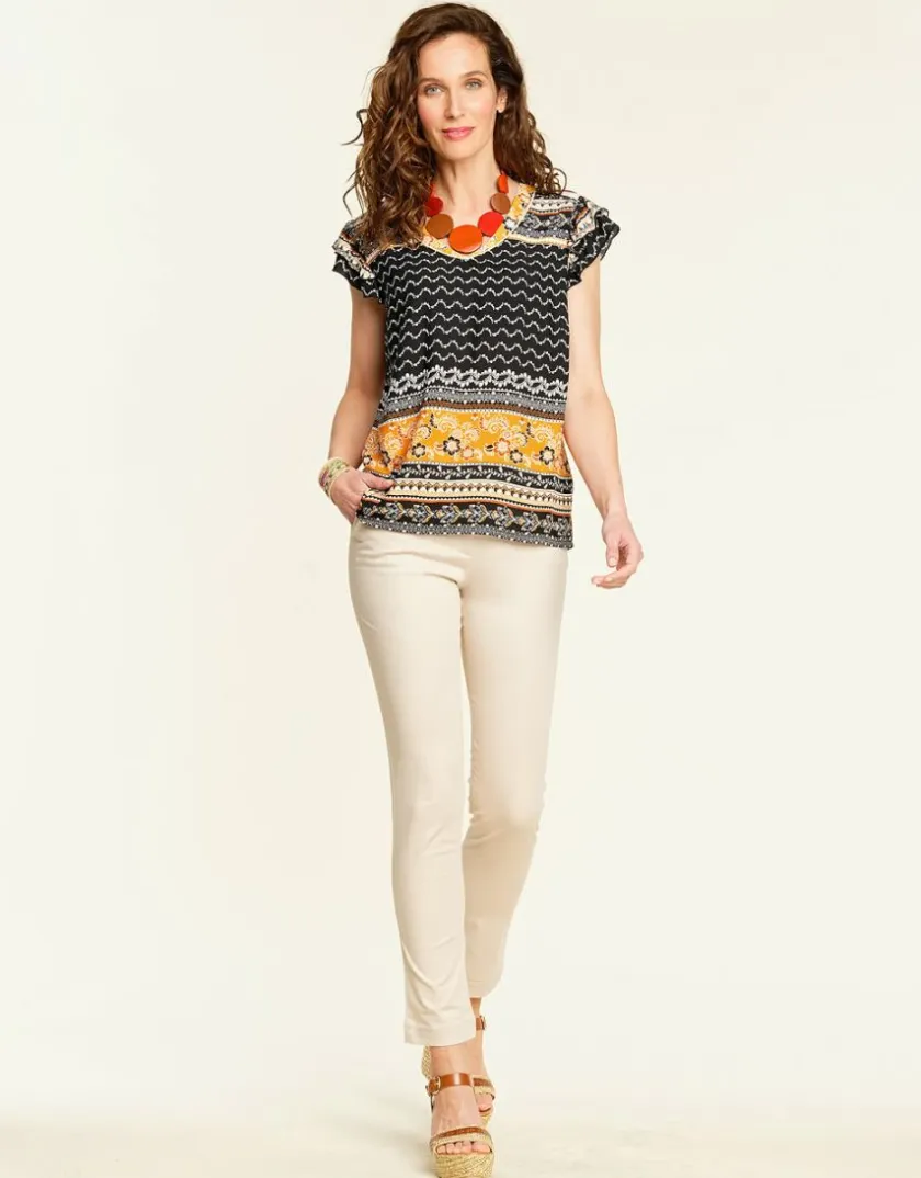 Fashion Top chic ocre imprimé Chemisiers & Blouses|Hauts