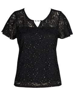 Hot Top dentelle noire T-shirts|Hauts