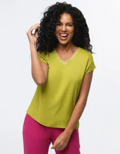 Outlet T-shirt bi-matière vert T-shirts|Hauts