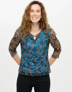 Online T-shirt bleu dentelle T-shirts|Hauts