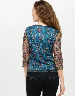 Online T-shirt bleu dentelle T-shirts|Hauts