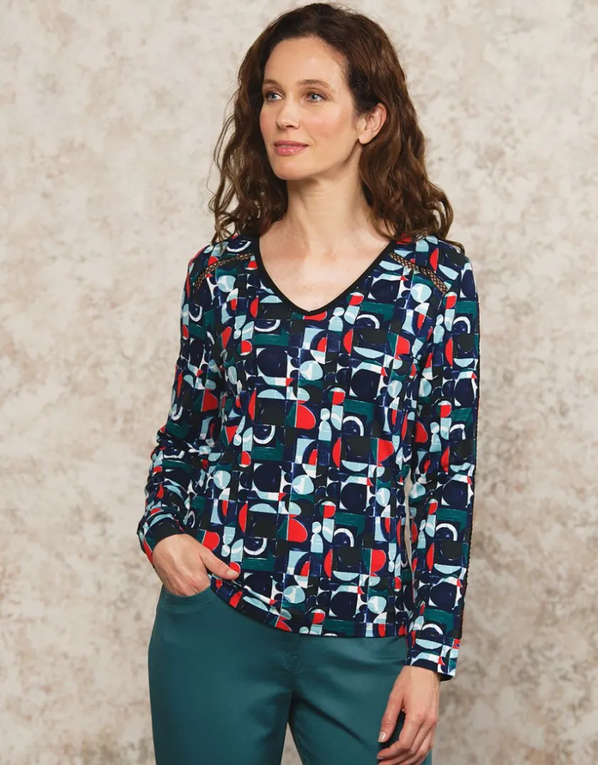 Sale T-shirt bleu motif T-shirts|Hauts