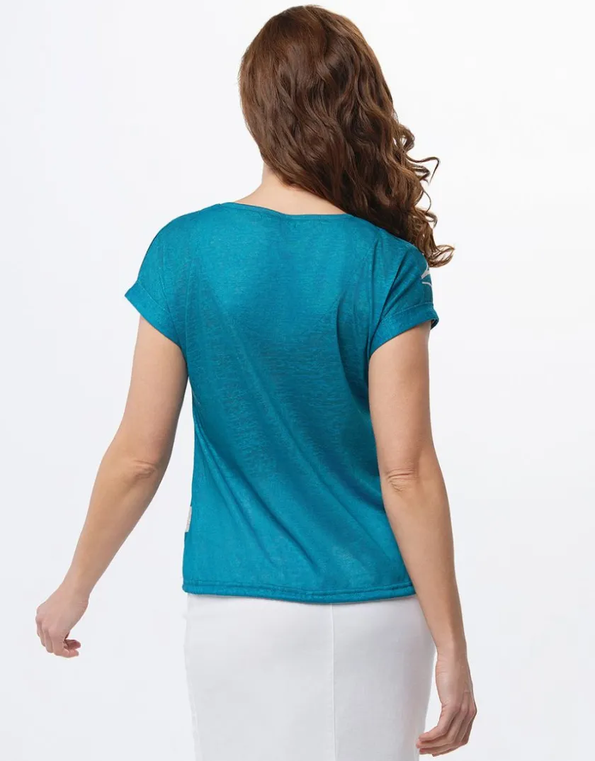 Online T-shirt bleu motif fleuri T-shirts|Hauts