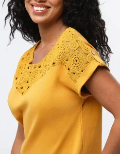 Fashion T-shirt coton ocre T-shirts|Hauts