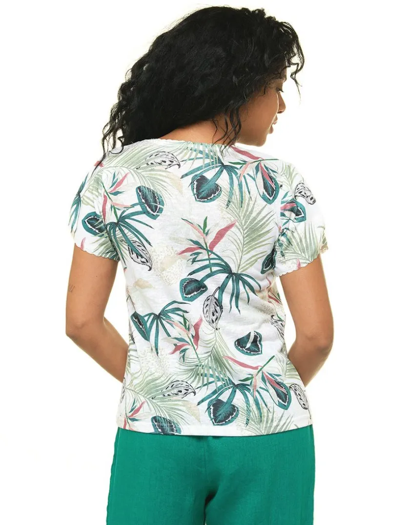Sale T-shirt feuillage blanc T-shirts|Hauts