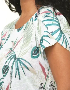 Sale T-shirt feuillage blanc T-shirts|Hauts