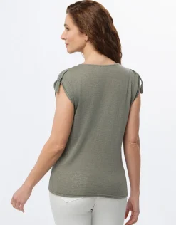 Fashion T-shirt kaki strass T-shirts|Hauts