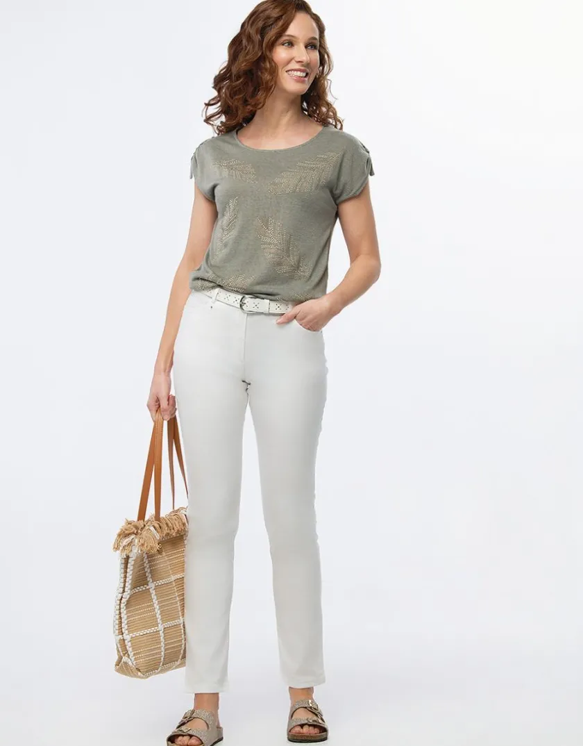 Fashion T-shirt kaki strass T-shirts|Hauts