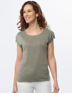 Fashion T-shirt kaki strass T-shirts|Hauts